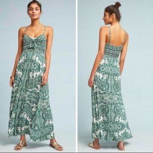 💚🤍 Anthropologie Moulinette Soeurs Green & White Maxi Dress Size Medium